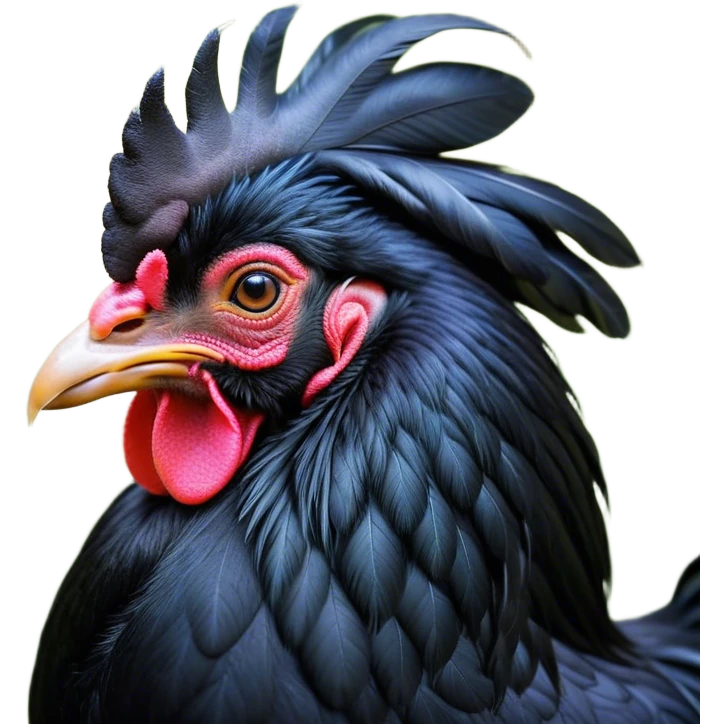 Meme-Worthy Cute Sleeping Black Rooster Portrait Emoji, Head resting peacefully with a contented smile, showcasing a robust build and a luxuriously soft pure black plumage, eyes shut in a serene, restful nap, Simplified yet hilariously adorable features, highly detailed, glowing with a soft, drowsy light, high shine, relaxed and utterly lovable, stylized with an air of playful laziness, bright and heartwarming, soft glowing outline, capturing the essence of a comically sleepy rooster, so meme-worthy it feels like it could instantly become the next viral sensation of adorable slumber! emoji