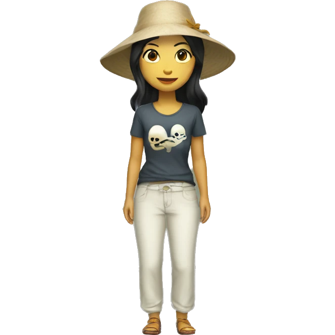 Vietnamese woman wearing a savannah ghost pirates shirt and pants standing emoji