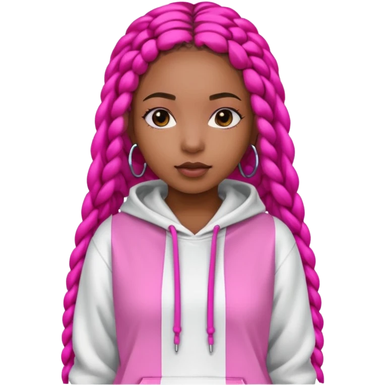 black girl with beats  white hoodie with hot pink shirt with box braids emoji