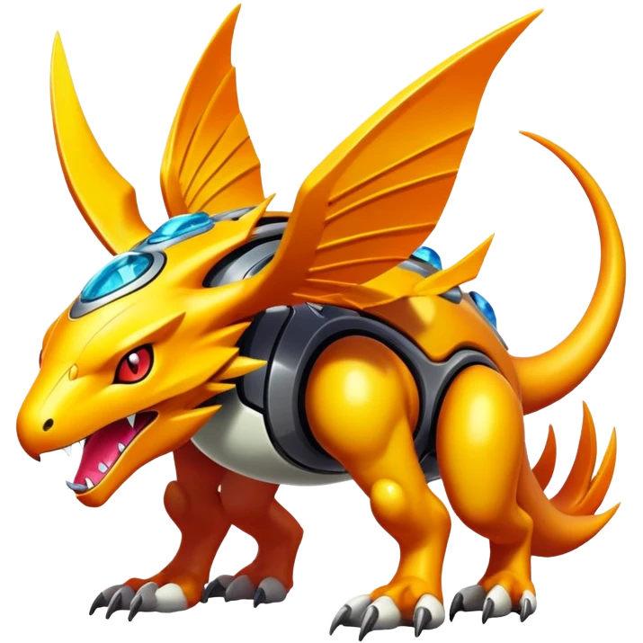 futuristic lush warm-colored Fakémon-Digimon-hybrid-creature (full body) emoji