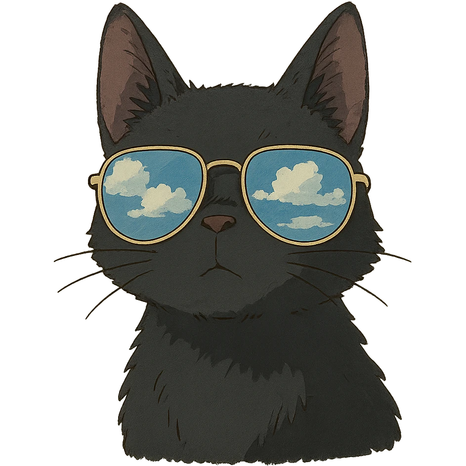 black cat wearing mirrored sunglasses emoji