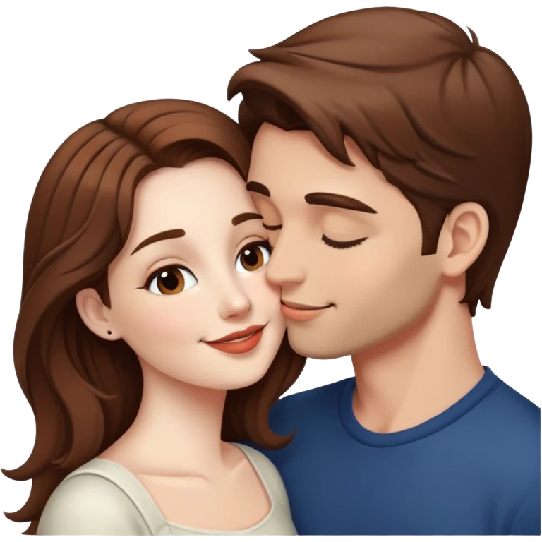 white skin couple with brown hair kissing emoji