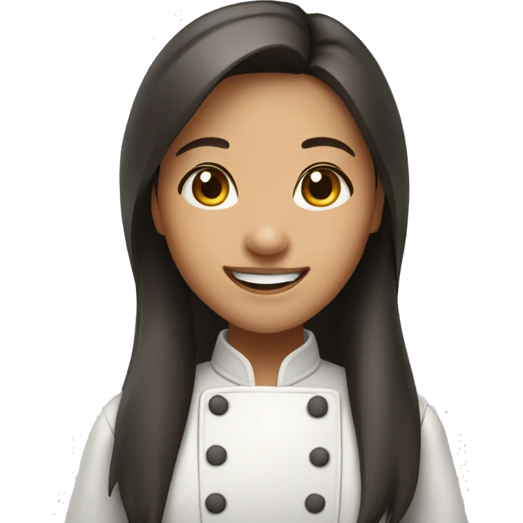 happy asian girl chef long hair brown skin dark hair emoji