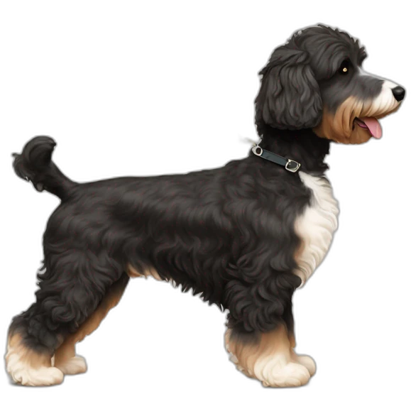 side profile of aussiedoodle on a leash going for a walk emoji