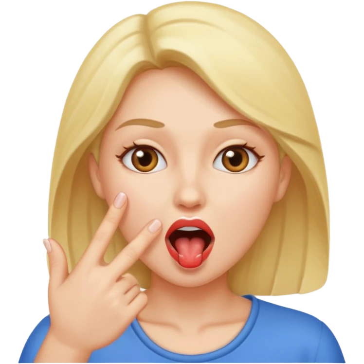 Finger in open mouth of woman emoji