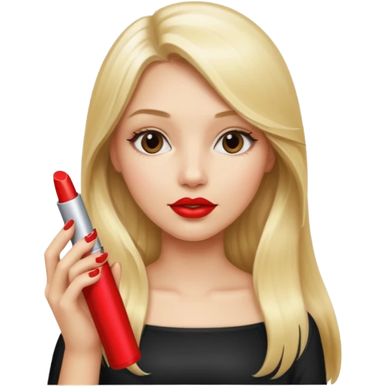 a girl with blonde long hair is holding lipstick on her hand  emoji