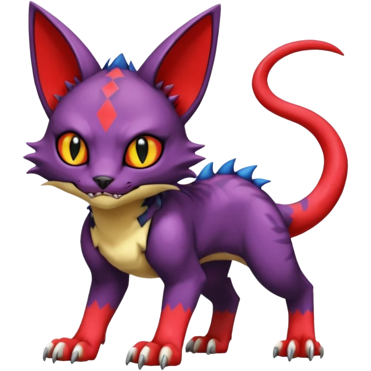 with red markings, scaley scaly batty feline-like quadrupedal digitigrade furry feral Bastet-Noibat-Gatomon-Garchomp-Digimon-Fakémon-Pokémon-creature (full body) emoji