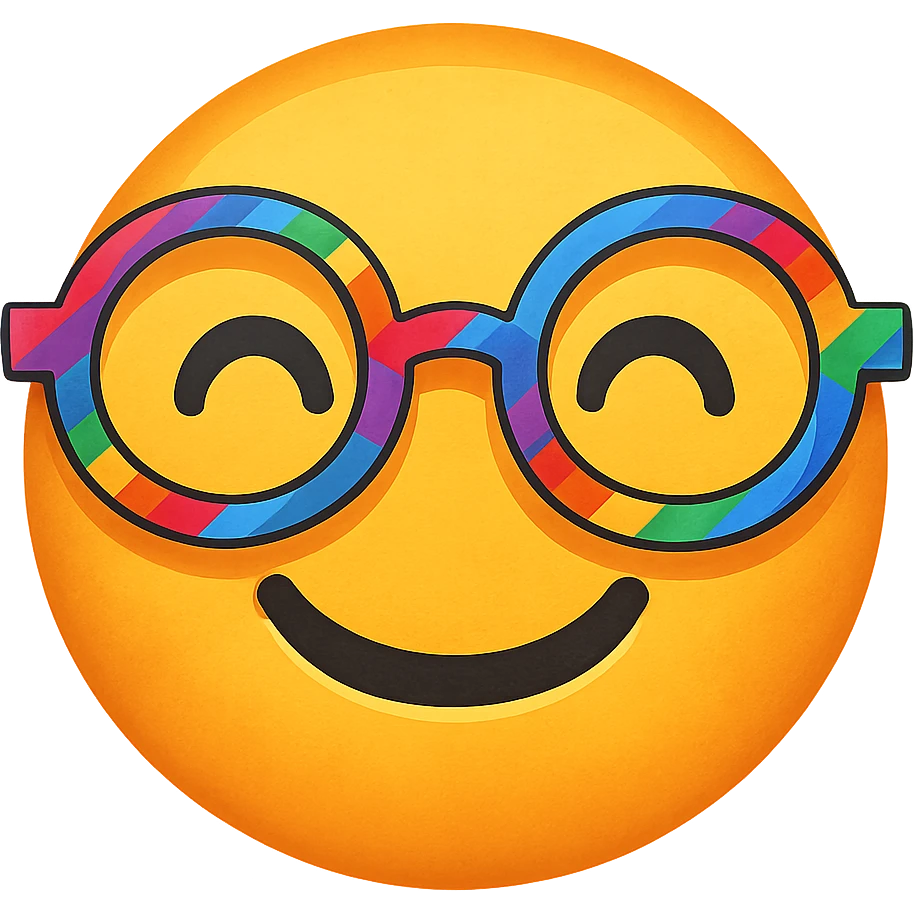 face with rainbow glasses emoji, digital illustration emoji