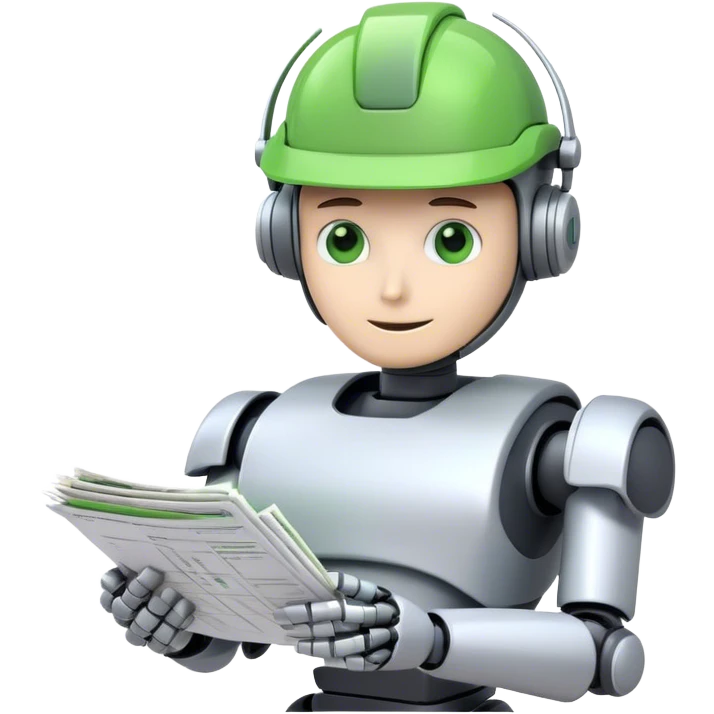 Robot accountant with green visor holding spreadsheets emoji