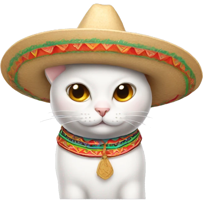 White cat with Mexican sombrero emoji