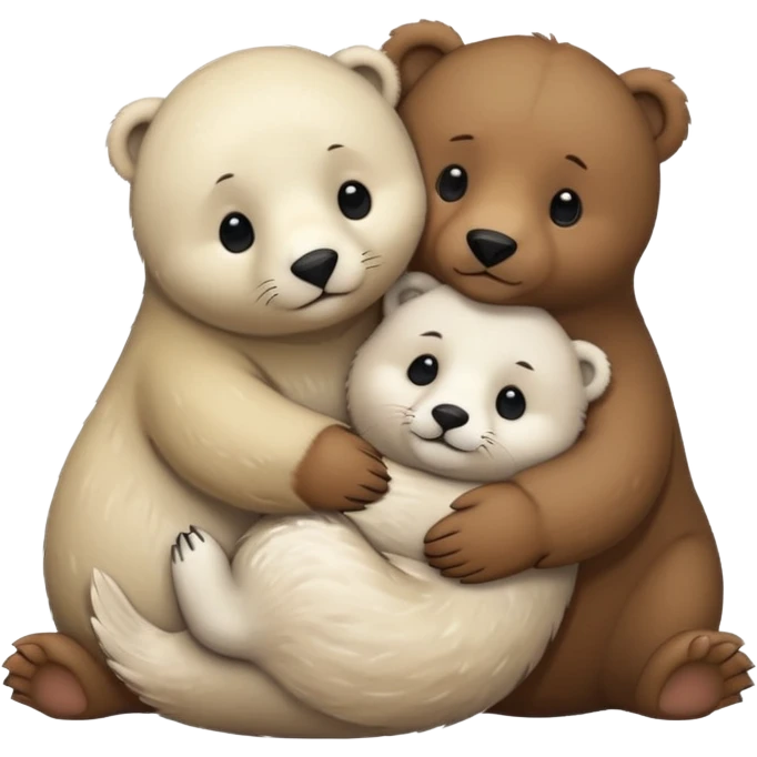 small white seal hugging a big brown bear emoji