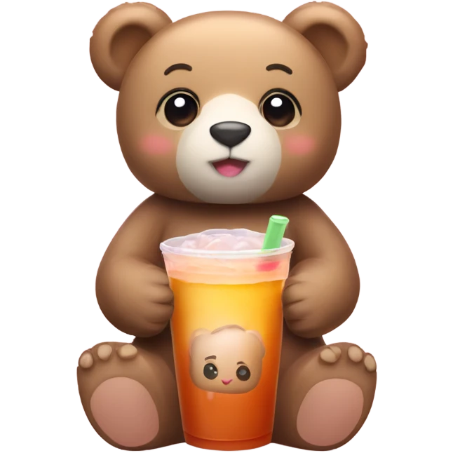 Cute teddy bear drinks boba tea emoji