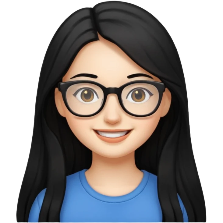 chica cabello largo negro, con lentes que estemuy feliz emoji