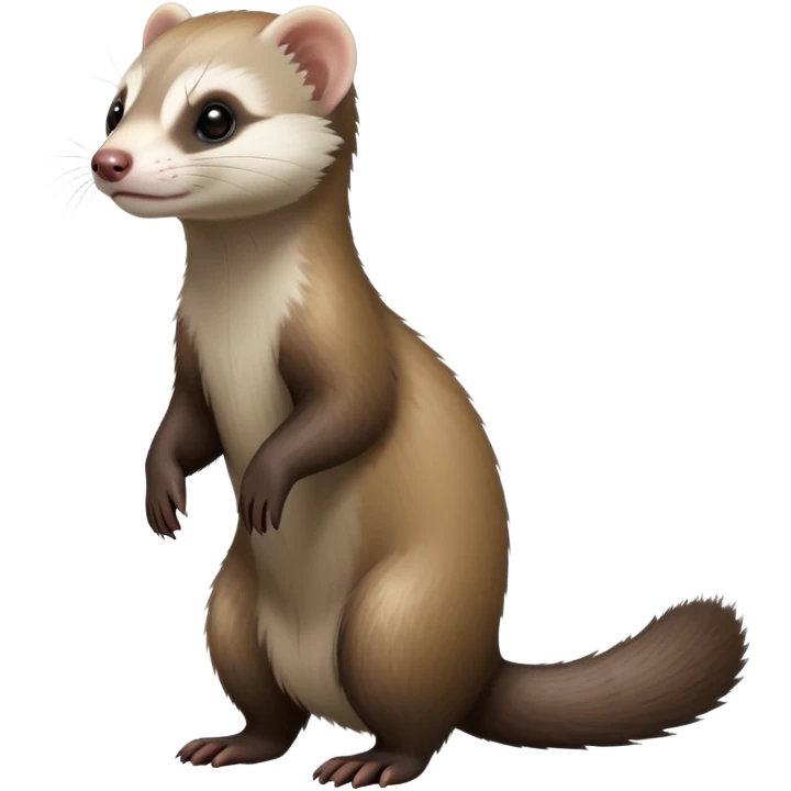 cinematic-[ferret]-realistic-full- long elongated body-standing-emoji,-tiny-paws-tucked-close,-head-tilted-dramatically,-sleek-[sable]-fur,-simplified-yet-realistic-focused-features,-highly-detailed,-glowing-with-an-almost-sarcastic-glow emoji