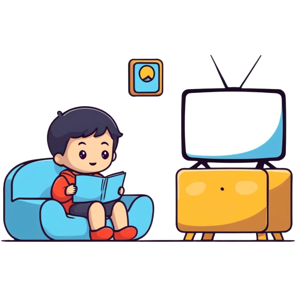 cute child sitting and watching cartoons on TV emoji