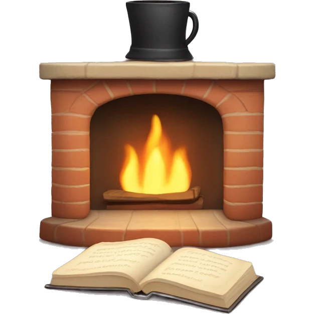 Create a cute and cozy emoji of a fireplace with a soft, crackling fire, and a pair of slippers and a book nearby. emoji