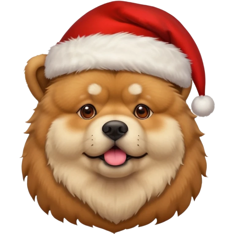 A chow chow dog wearing a santa hat emoji