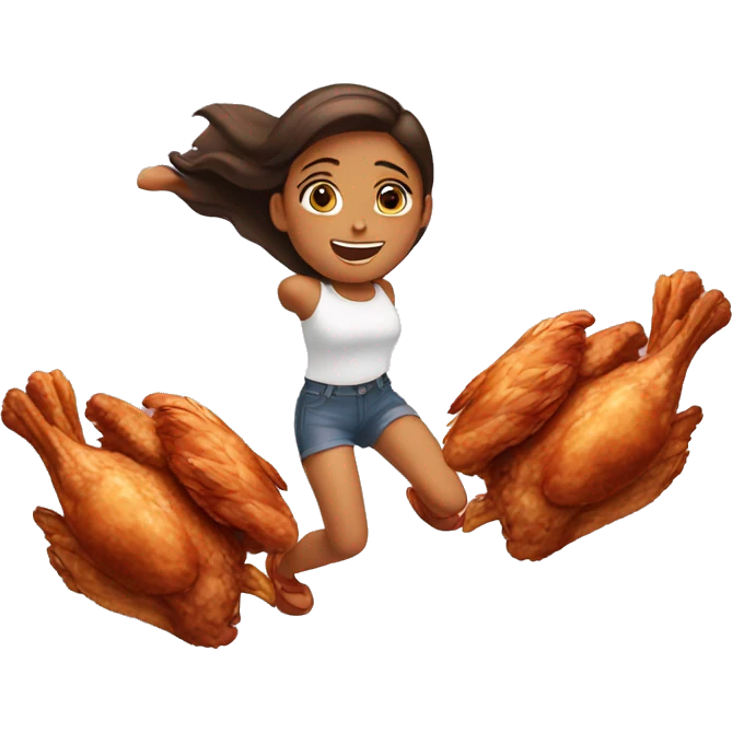 a girl flying with two bbq chicken wings on her back emoji