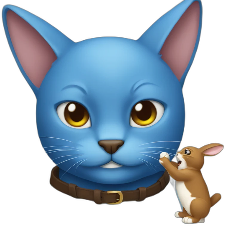 blue cat-fight-with-brown rabbit emoji