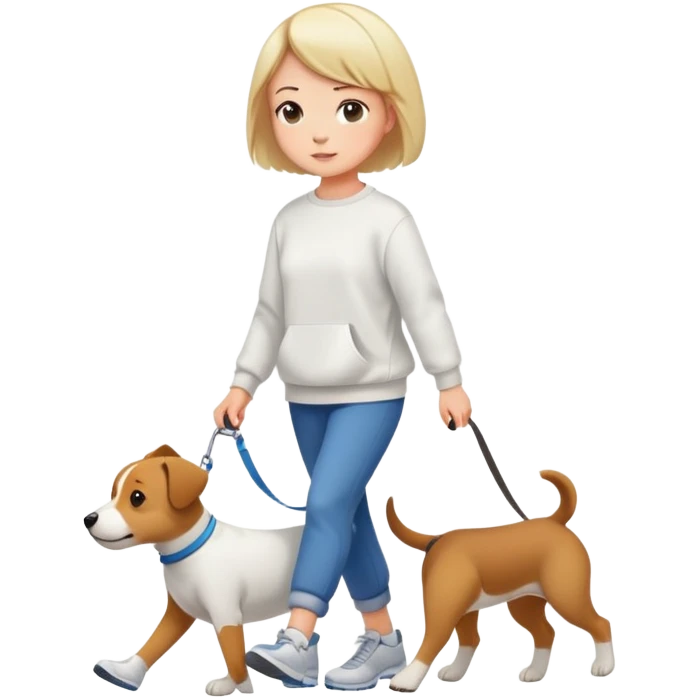 Short-haired girl in white sweatshirt walking the dog emoji
