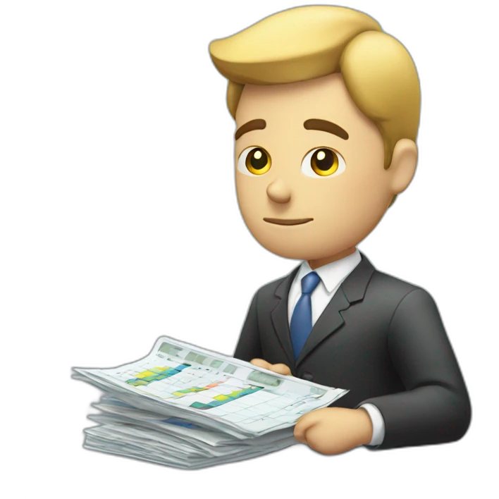 pensive business man checking balance sheets emoji