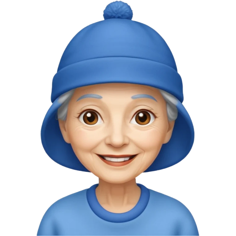 elderly woman with blue hat emoji