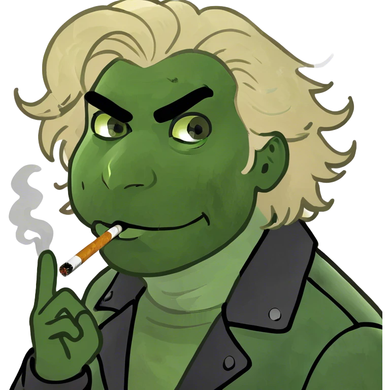 White guy with blonde fluffy hair with a ciggarate and red eyes and smoke coming out of mouth emoji
