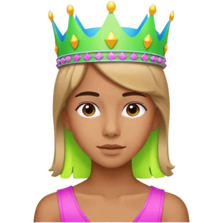 A stylish teen wearing a neon plastic crown for fun.

























 emoji