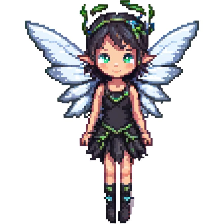 A fairy with wings, dark colors, fantasy theme emoji