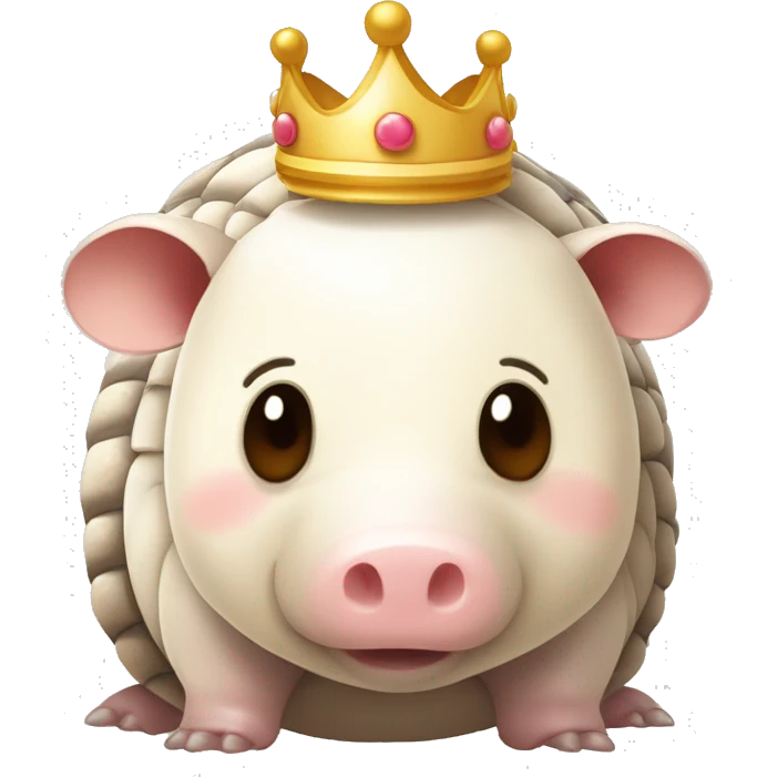 Beige and white piebald chubby round armadillo pig panda centipede armadillo wearing a crown emoji