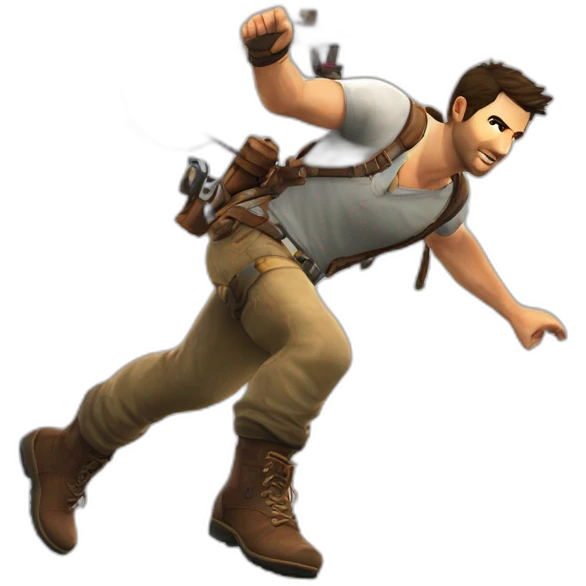 Nathan Drake dans les airs accroché à une corde entrain de balancer emoji