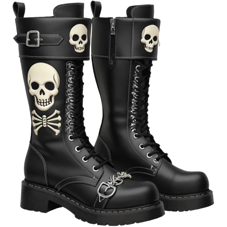 Hyperrealism, rendering, isolated, ultra detailed, vegan leather mid calf Demonia Muerto boots emoji