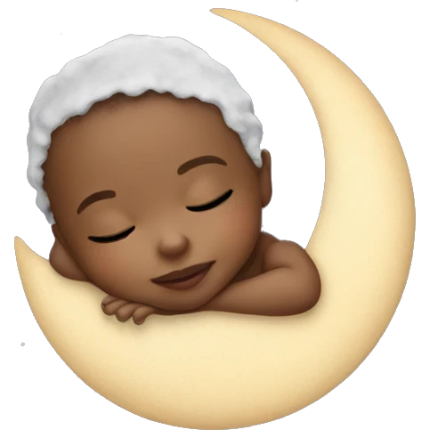 Mixed newborn sleeps on moon emoji