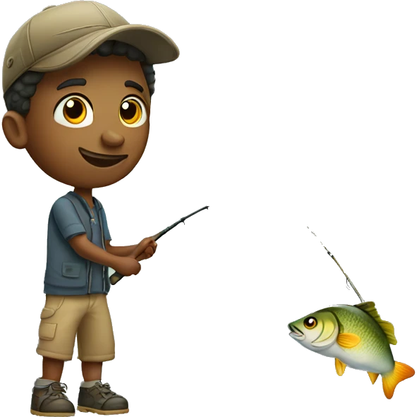 Young man fishing a big fish emoji