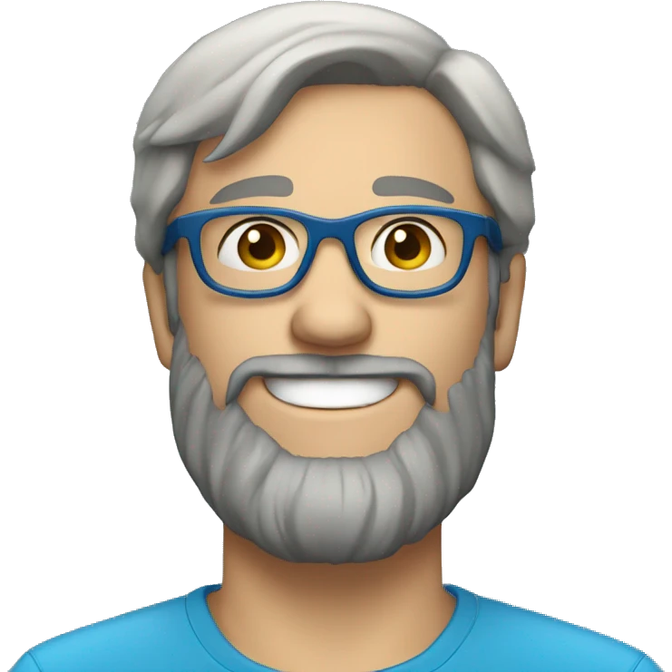 bearded white man with blue glasses, dark hair, smiling  emoji