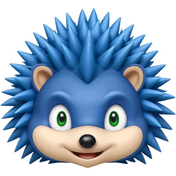 Blue anthropomorphic hedgehog, spiky hair, large green eyes, confident smile. emoji