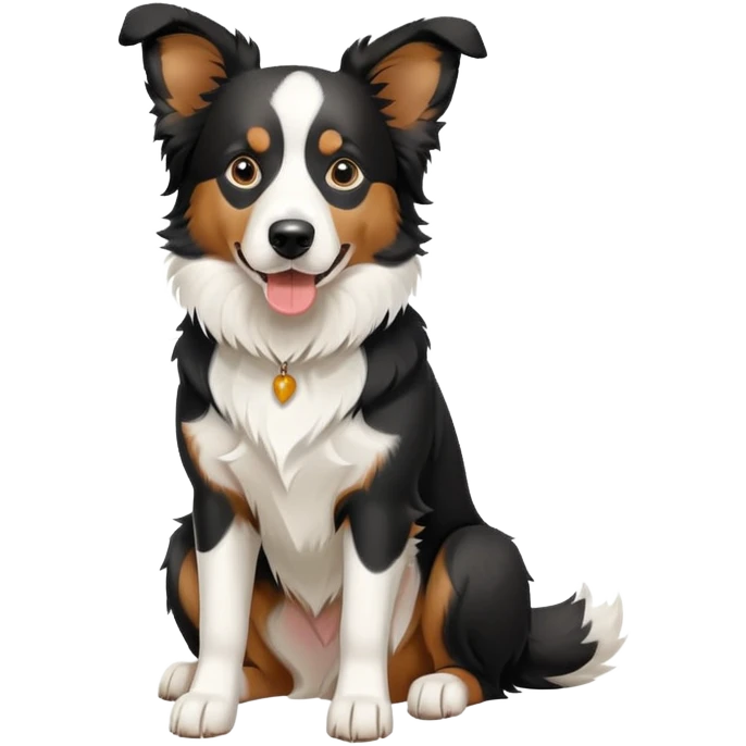 Sitting Border Collie dog with only one black ear, the other ear is white, emphasized asymmetrical ear coloring emoji