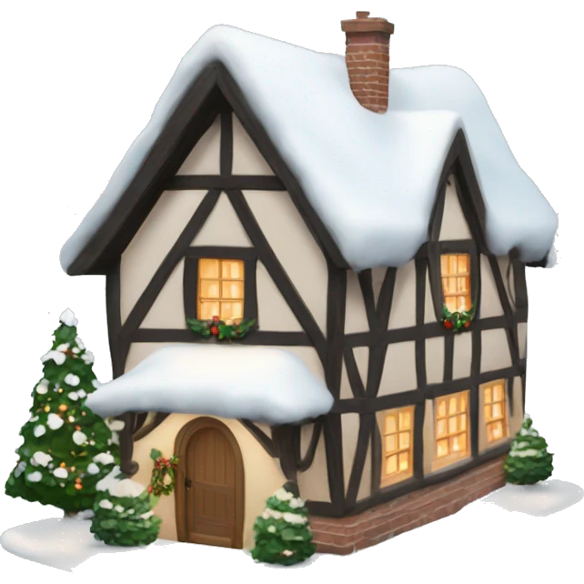 coquette style English Christmas cottage with snow emoji