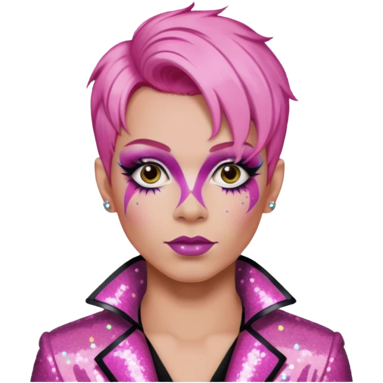 pink hair drag king fabulous makeup with glitter emoji