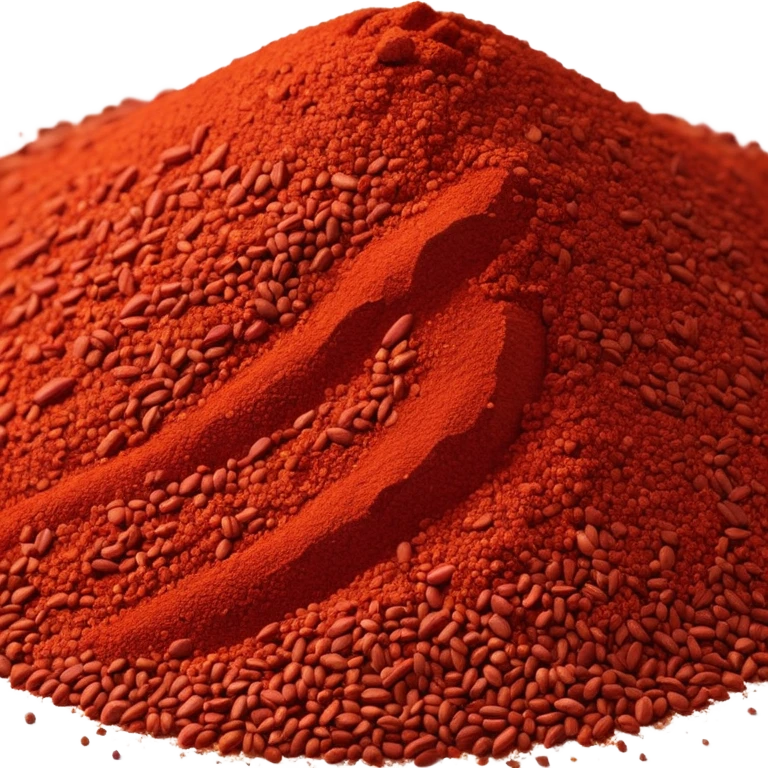 chili powder mound, deep crimson, fine and dry, uneven, scattered grains, matte texture, 3D clean style, transparent background, optimized for emoji size emoji