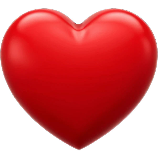 Un icono 3D de un corazón rojo brillante, estilo minimalista y moderno, textura suave y plástica (estilo claymorphism), iluminación de estudio con reflejos suaves, renderizado hiperrealista en alta resolución (8k), sobre un fondo de color sólido y contrastante emoji
