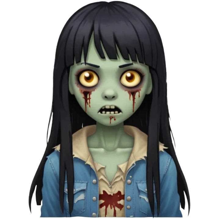 light-skinned black zombie girl with long black hair and bangs emoji