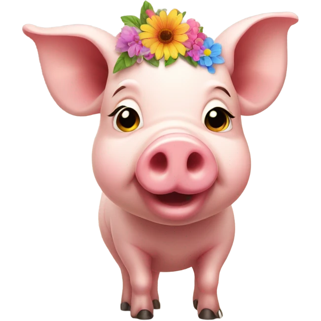 Pretty pig with flower on head emoji