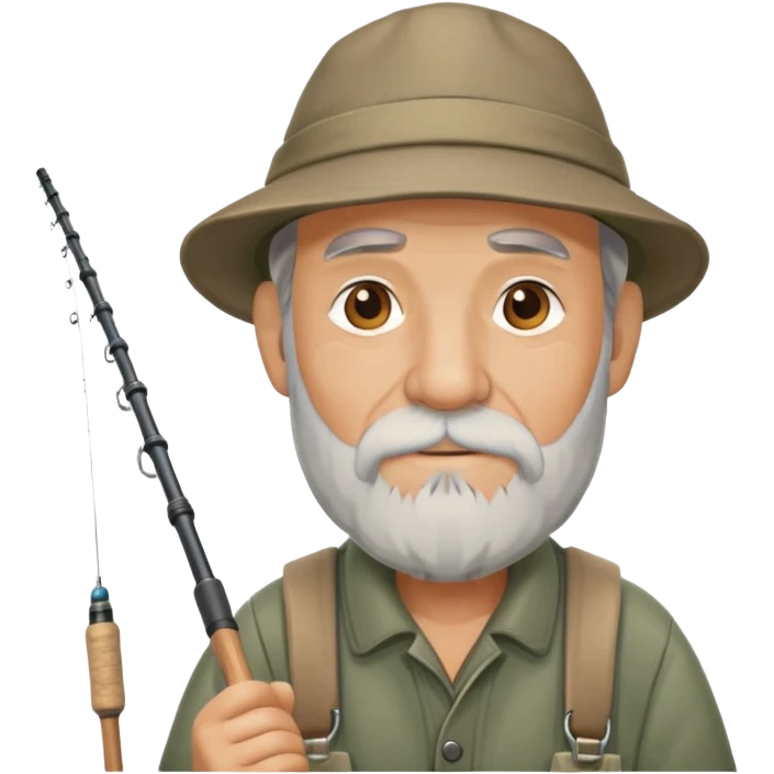 old fisherman with gray beard, fishing rod and hat emoji