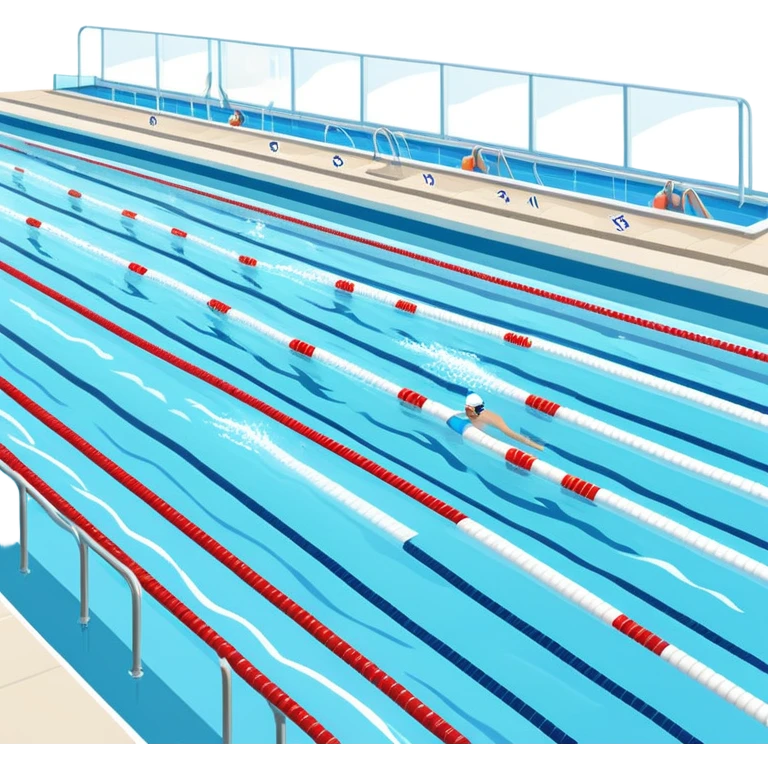 An icon featuring an Olympic swimming pool with multiple lanes and swimmers racing side by side. Splashes and lane dividers highlight the competition atmosphere. Transparent background emphasizes the energy, speed, and intensity of professional swimming events. emoji