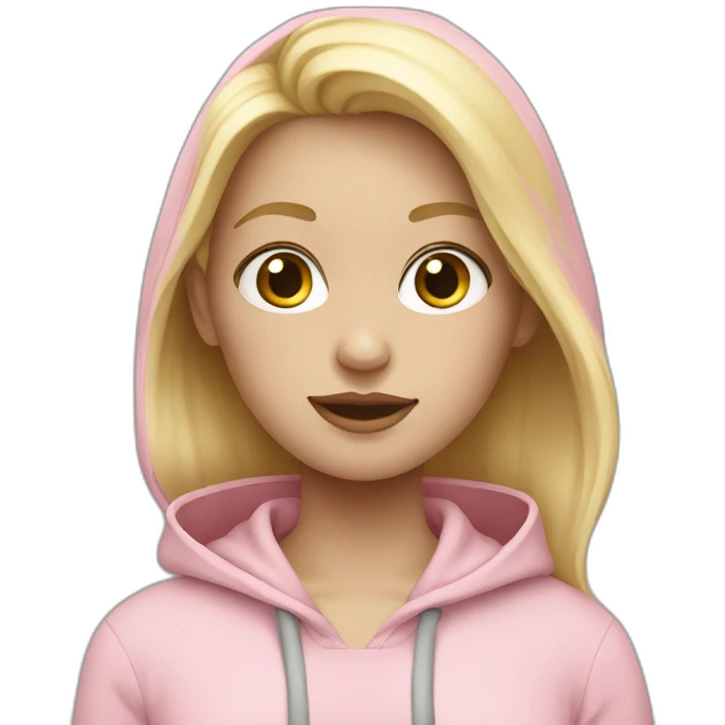 Girl with a white skin and blond hair and pastel pink hoodie  emoji