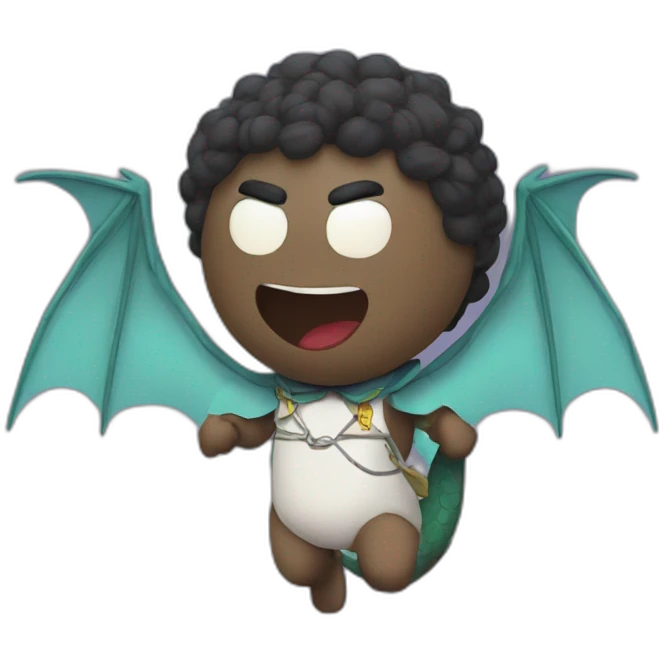 Mister slave from the south park cartoon on a dragon flying to the moon emoji