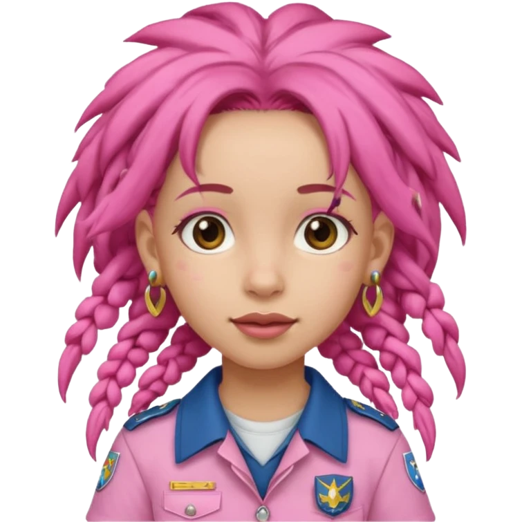 scout girl with pretty pink uniform, pink dreadlocks, and big earrings emoji