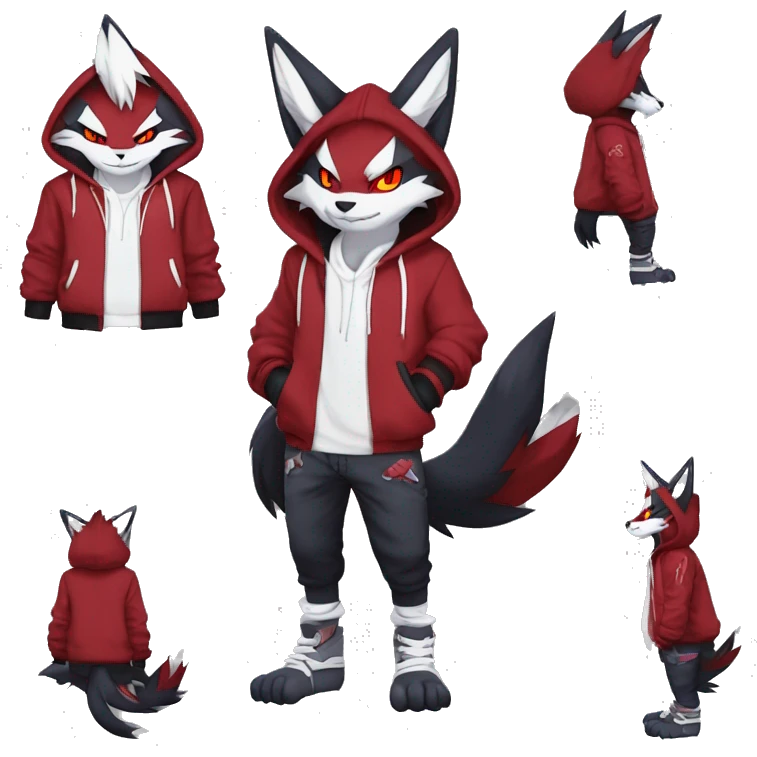 Edgy Cool Anthro Zoroark-Zangoose-Litten Fakemon Fursona Hoodie Full Body emoji