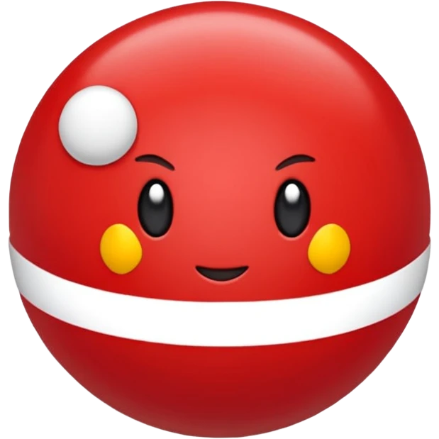 Uma pokébola redonda e simpática, vermelha em cima, branca embaixo, com uma faixa preta no meio e um botão branco central, com brilho suave e aparência limpa de emoji. emoji